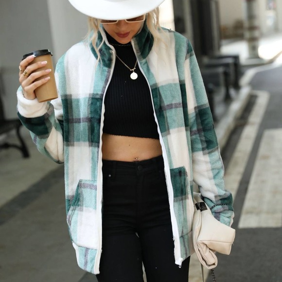 Passion of Essence Jackets & Blazers - Zipper Front Plaid Print Jacket
